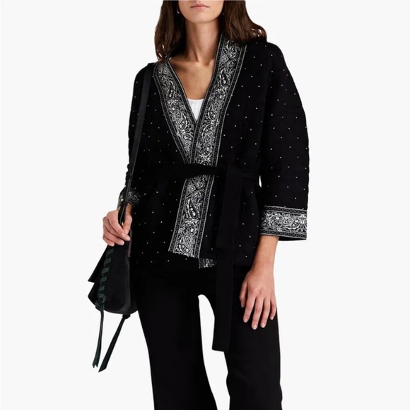 Maje Jackets & Blazers - Maje Quilted Studded Paisley-Print Knitted Jacket